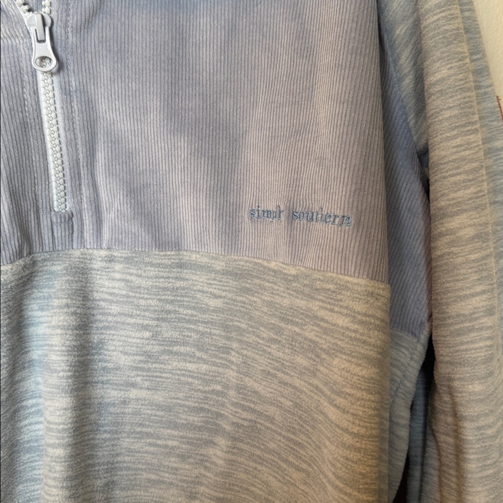 NWT Simply Southern Light Blue Heathered Quarter-Zip Fleece Pullover - Picture 3 of 7